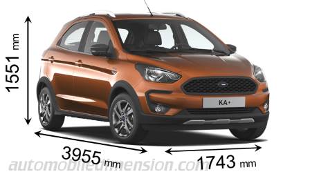 Ford Ka+ Active 2018 mått med längd, bredd och höjd