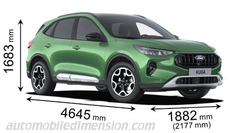 Dimension Ford Kuga Active 2024 avec longueur, largeur et hauteur