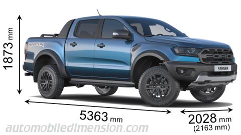Ford Ranger Raptor 2019 dimensions with length, width and height