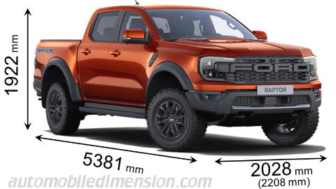 Ford Ranger Raptor 2023 mått med längd, bredd och höjd