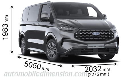 Ford Tourneo Custom 2023 Abmessungen mit Länge, Breite und Höhe