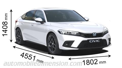 Dimension Honda Civic 2023 avec longueur, largeur et hauteur