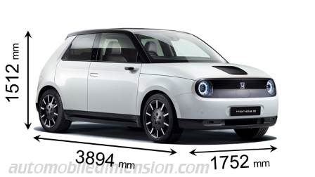 Honda e 2020 dimensions with length, width and height