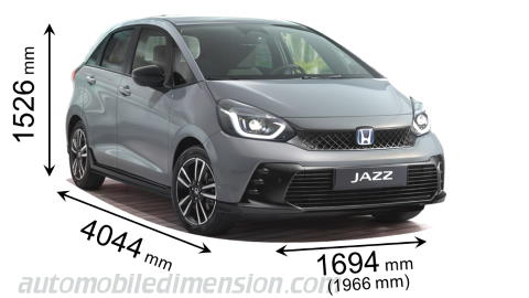 Dimensioni Honda Jazz 2023 con lunghezza, larghezza e altezza