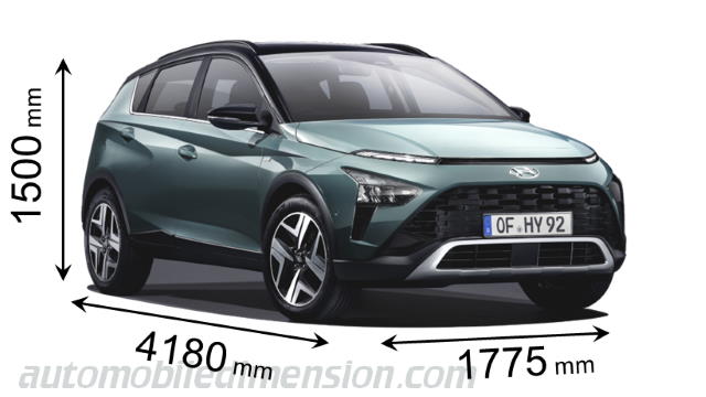 Hyundai Bayon 2021 Abmessungen mit Länge, Breite und Höhe