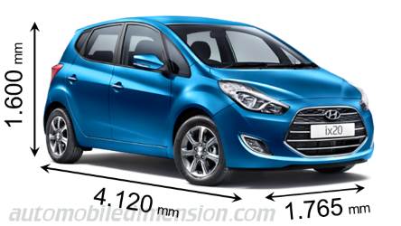 Hyundai ix20 2016 mått med längd, bredd och höjd