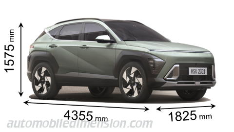 Dimension Hyundai Kona 2023 avec longueur, largeur et hauteur