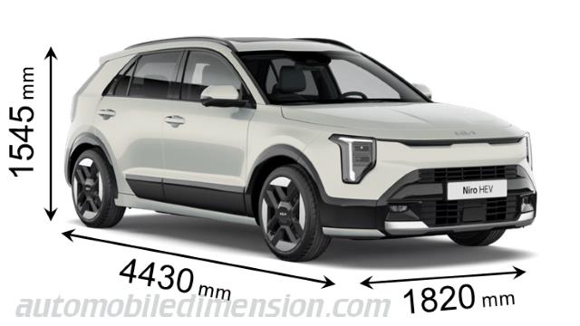 Dimension Kia Niro 2026 avec longueur, largeur et hauteur