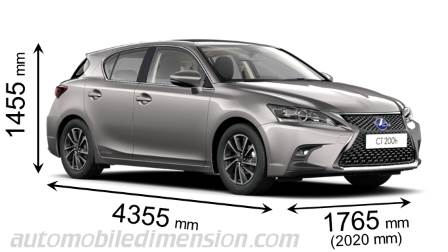 Dimension Lexus CT 2018 avec longueur, largeur et hauteur