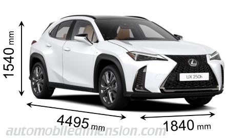 Lexus UX 2023 afmetingen met lengte, breedte en hoogte