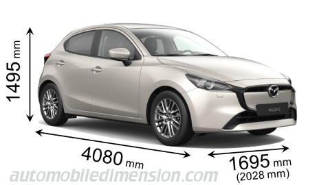 Mazda 2 2023 mått med längd, bredd och höjd