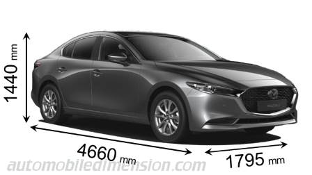 Dimension Mazda 3 Sedan 2019 avec longueur, largeur et hauteur