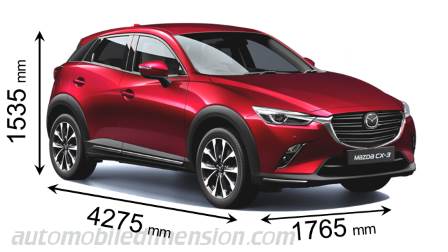 Dimension Mazda CX-3 2018 avec longueur, largeur et hauteur