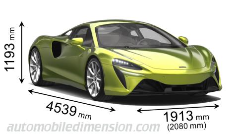 Dimensioni McLaren Artura 2021 con lunghezza, larghezza e altezza