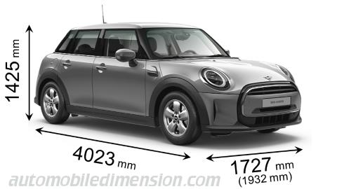 MINI 5-door 2021 afmetingen met lengte, breedte en hoogte