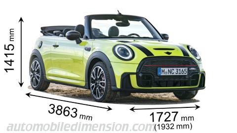 MINI Cabrio 2021 Abmessungen mit Länge, Breite und Höhe