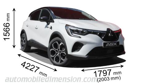 Dimension Mitsubishi ASX 2023 avec longueur, largeur et hauteur