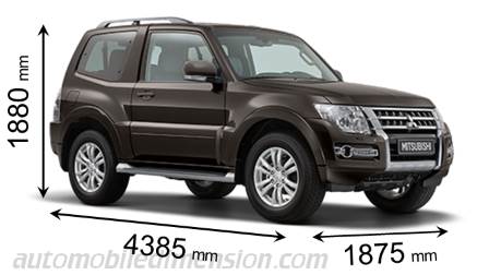 Dimension Mitsubishi Pajero 3p 2015 avec longueur, largeur et hauteur