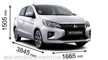 Dimensioni Mitsubishi Space Star 2020 con lunghezza, larghezza e altezza