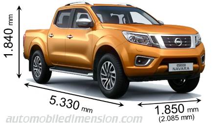 Dimensioni Nissan NP300 Navara 2016 con lunghezza, larghezza e altezza