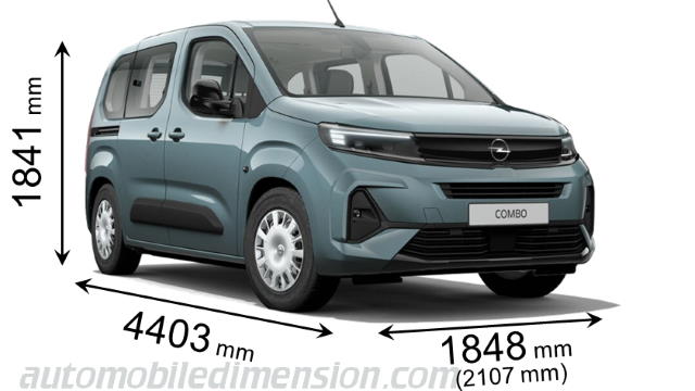 Opel Combo 2024 afmetingen met lengte, breedte en hoogte