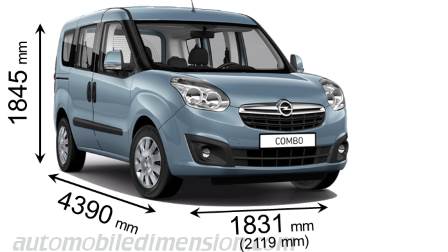 Opel Combo Tour 2012 dimensions with length, width and height