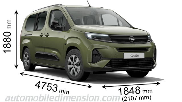 Opel Combo XL 2024 afmetingen met lengte, breedte en hoogte