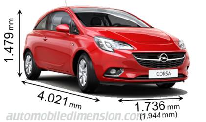 Opel Corsa 3p 2015 dimensions with length, width and height