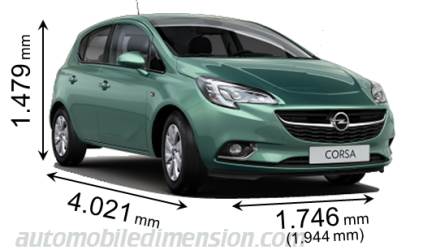 Opel Corsa 5p 2015 dimensions with length, width and height