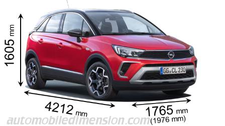 Dimensioni Opel Crossland 2021 con lunghezza, larghezza e altezza