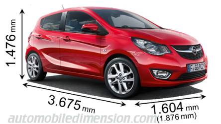 Opel Karl 2015 dimensions with length, width and height