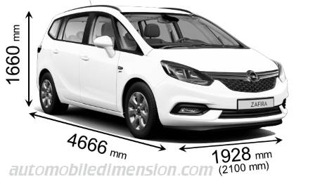 Opel Zafira 2016 dimensions with length, width and height