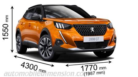 Peugeot 2008 2020 dimensions with length, width and height