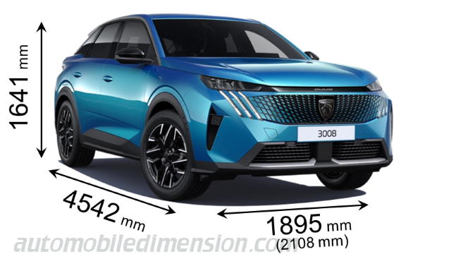 Peugeot 3008 2024 afmetingen met lengte, breedte en hoogte