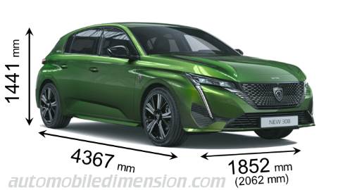 Peugeot 308 length x width x height