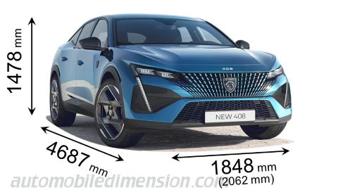 Peugeot 408 2023 afmetingen met lengte, breedte en hoogte