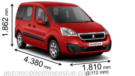 Dimension Peugeot Partner Tepee 2015 avec longueur, largeur et hauteur