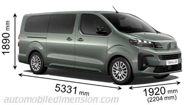 Peugeot Traveller Lunga lunghezza x larghezza x altezza