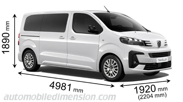 Dimension Peugeot Traveller Standard 2024 avec longueur, largeur et hauteur