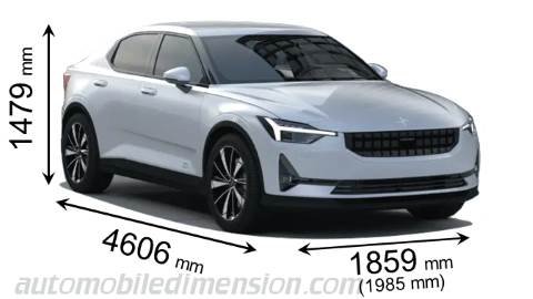 Dimension Polestar 2- 2020 avec longueur, largeur et hauteur