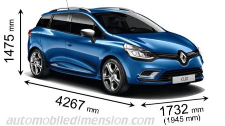 Renault Clio Sport Tourer 2016 mått med längd, bredd och höjd