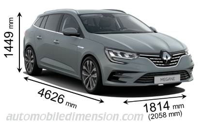 Dimension Renault Megane Sport Tourer 2020 avec longueur, largeur et hauteur