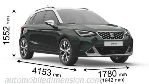 Dimension Seat Arona 2021 avec longueur, largeur et hauteur