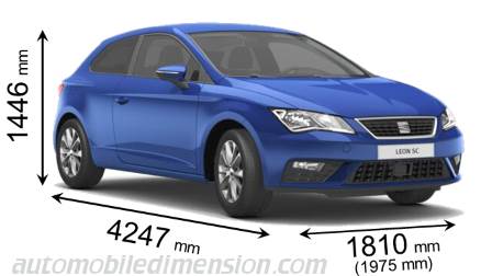 Seat Leon SC 2017 afmetingen met lengte, breedte en hoogte