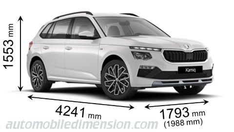 Skoda Kamiq 2024 Abmessungen mit Länge, Breite und Höhe