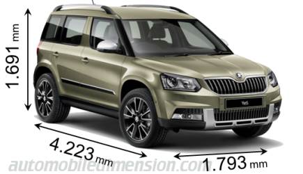 Skoda Yeti 2014 dimensions with length, width and height