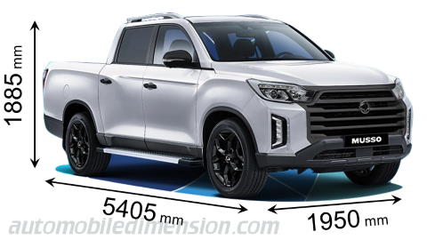 Dimension SsangYong Musso 2023 avec longueur, largeur et hauteur