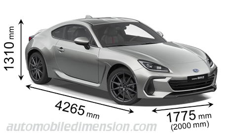 Subaru BRZ 2023 Abmessungen mit Länge, Breite und Höhe