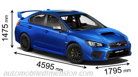 Subaru WRX STI 2018 afmetingen met lengte, breedte en hoogte