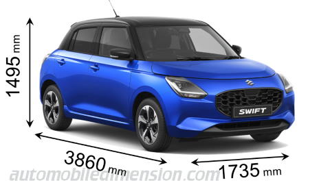 Dimensioni Suzuki Swift 2024 con lunghezza, larghezza e altezza